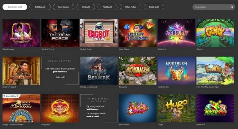 Casinohuone pelivalikoima