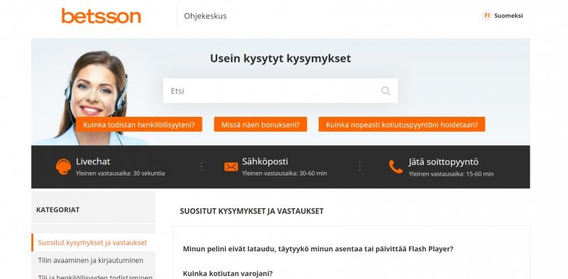 betsson casino asiakaspalvelu