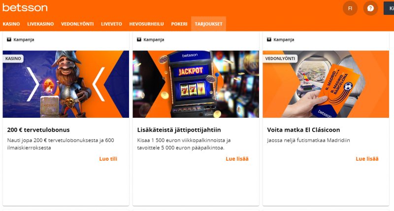 betsson casino kampanjat ja tarjoukset