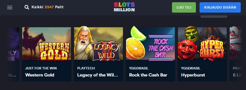 slotsmillion casino pelivalikoima