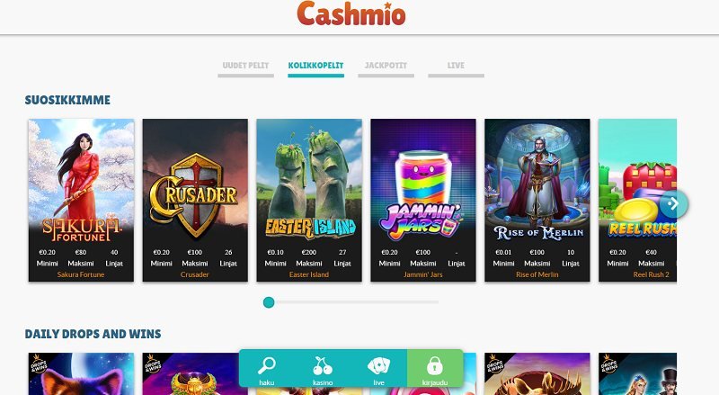 cashmio casino pelivalikoima kolikkopelit