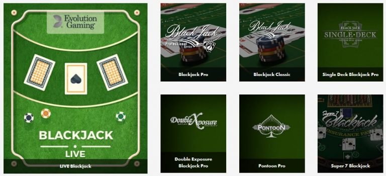 Osa Dunder-kasinon blackjack-valikoimasta