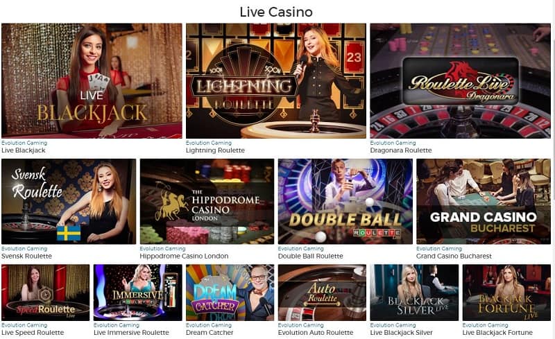 Pronto Casinolta löytyy useita livekasinopelejä.