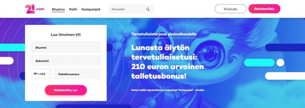 21.com kasinon tervetulotarjous