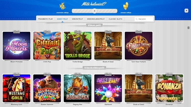 Slotty Vegas pelivalikoima