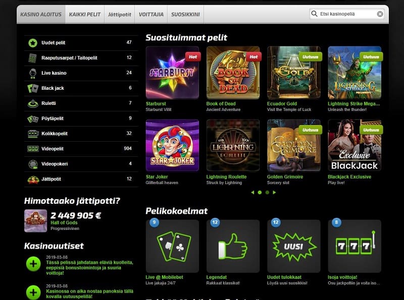 Mobilebet pelivalikoima