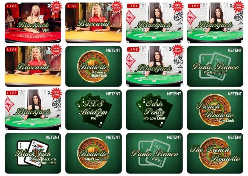 Slotsons Casino pöytäpelit