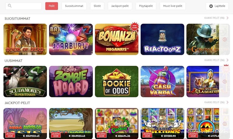 Slotsons Casinon pelivalikoima
