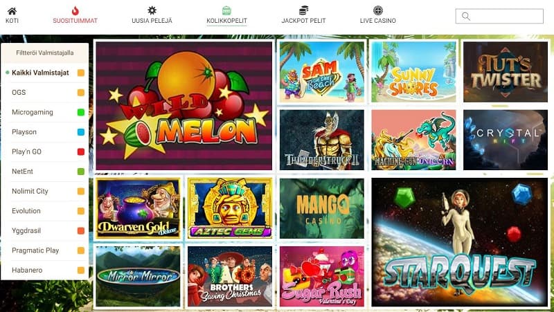 Mango Casino pelivalikoima