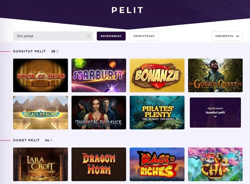 Slot Planet pelivalikoima