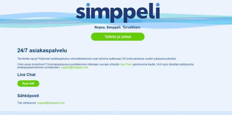 simppeli kasino asiakaspalvelu