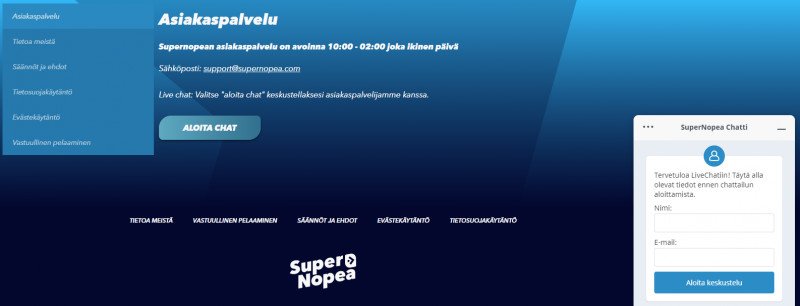 supernopea casino asiakaspalvelu suomeksi live chat