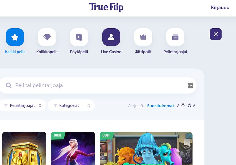 trueflip casino pelivalikoima