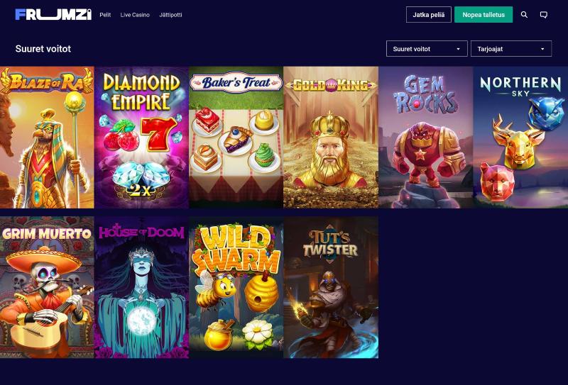 frumzi casino pelivalikoima suurien voittojen pelit