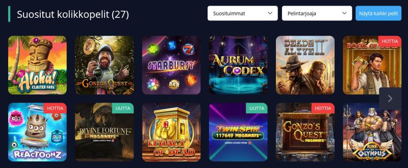 rush casino suosituimmat pelit