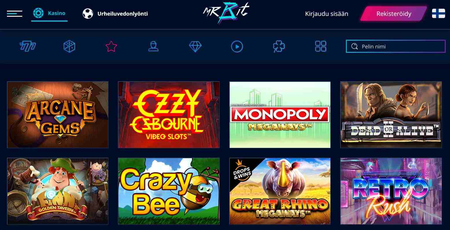 mr bit casino pelivalikoima suositut kasinopelit