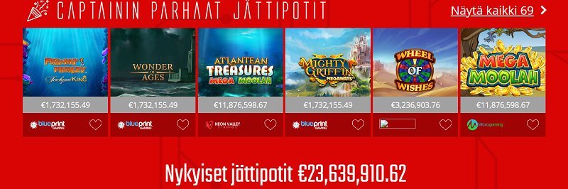 captain spins casino jackpotpelit