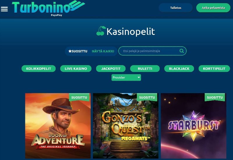 turbonino casino pelivalikoima suosituimmat pelit