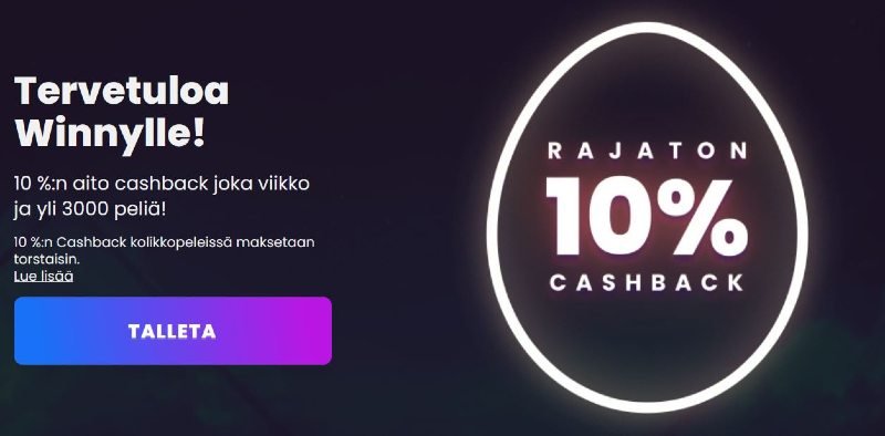 winny casino bonus 10% rajaton cashback