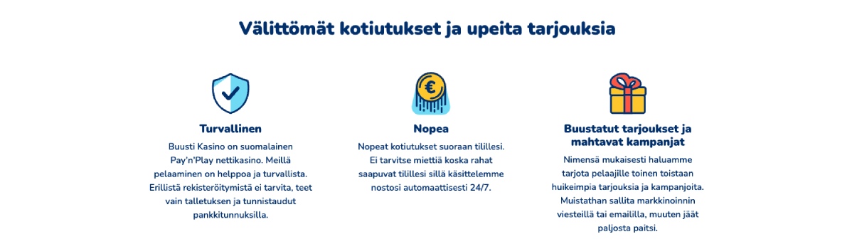 Buusti Casino nopeat kotiutukset ja upeita tarjouksia